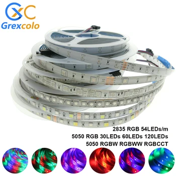 RGB LED Strip 2835 5050 12V DC Lumini LED 5M Bandă rezistent la apa RGBW RGBWW RGB Flexibil Panglică 54LEDs/m 60LEDs/m 120LEDs/m, 5m/lot
