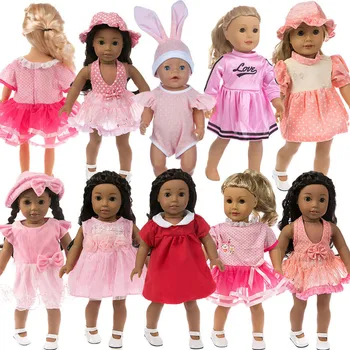 Rochie roz Set Rochie+Pălărie Purta Potrivi Pentru 45cm American Girl Doll 18 Inch,43cm Baby Doll, Generația Noastră o Fata Papusa Haine 14