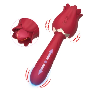 Rose Jucarie Vibratoare pentru Femei 3 IN 1 Lins Vibratoare & Impingandu-Masaj Bagheta Impingandu-Vibrator pentru Stimulare Vaginala Jucarii Sexuale 15