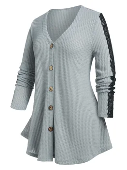 ROSEGAL Femei Tricotate Teuri L-5XL Cămașă Carouri mass-Media Mixte Cablu Tricot Bluza Casual Toamna,Primavara Moda Ține de Cald Haine Topuri 6