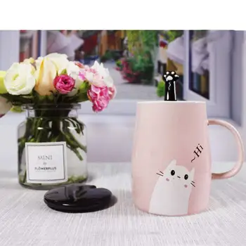 Roz Pisica Drăguț Cana Ceramica de Cafea Ceasca cu Kitty Lingură din Oțel Inoxidabil,Hi~ Noutate Cana de Cafea de Cadouri pentru Iubitorii de Pisici transport gratuit 10