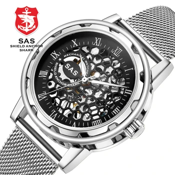 SAS Brand de Lux de Moda pentru Bărbați Fagure de miere Schelet Gol Ceasuri Mecanice Plasă din Oțel Inoxidabil Brățară de Afaceri Dress Watch 9