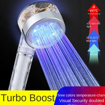 Schimbările de temperatură Tricolor LED Duș Turbo Fan Masaj Lotus Cap de Duș Talie Mică Filtru Portabil Duza