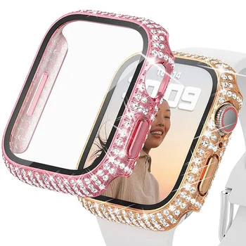 Se acoperă Pentru Apple Watch Caz 45mm 41mm 40mm 44mm Accesorii Diamond Ecran Protector din sticla temperata iwatch seria 7 3 4 5 6 SE 9