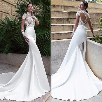 Sexy de lux 2022 bun venit oaspeților nunta guler mare de Dantelă Aplicatiile rochie de Mireasa cu maneci lungi Sirenă Rochie de Mireasa 2022 superba b 15