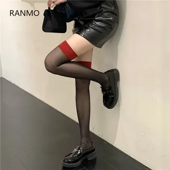 Sexy Transparent Ciorapi Erotic Lenjerie 5D Moda Ultra-Subțire de Culoare-Blocarea Ciorapi Negru Roșu Lalita Șosete Gotic Haine 12