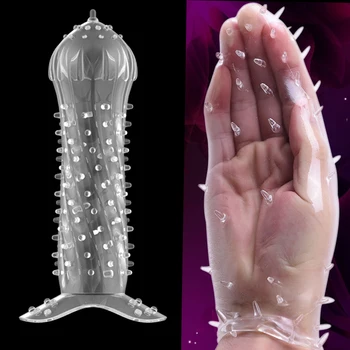 Silicon Penis Sleeve Cover Reutilizabile Prezervative cu Spike Punctate Penis Cock Ring Intarziere Ejaculare Adult Jucarii Sexuale pentru Cupluri Barbati