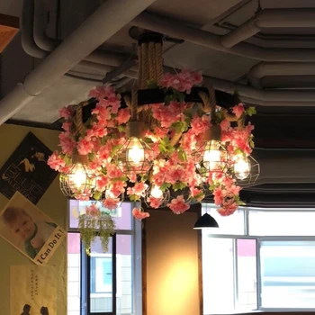 Simulare Sakura Frunză Verde Candelabru De Cafea Iluminat Interior Bucatarie Sala de Mese de Bar din Fier Forjat, decor camera 16