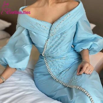 Sirena Rochii de Seara 2022 Satin cu Margele Mâneci Lungi Halat De Serată de pe Umăr Vestidos Elegantes Para Mujer 15