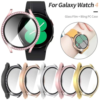 Sticla+Caz pentru samsung Galaxy watch 4 44mm 40mm Accesorii Bling Diamant PC-ul bara de protecție+Ecran protector Galaxy watch4 acoperi caz 11