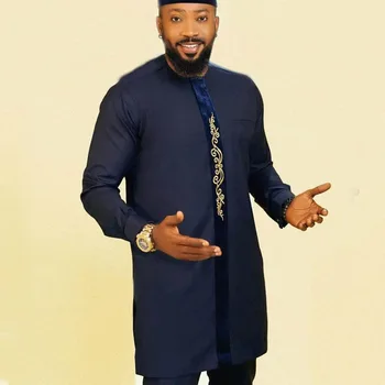Stil de moda din Africa de Îmbrăcăminte de Bumbac Culoare Solidă Despicare Maneca Lunga Pulover de Banchet de Nuntă pentru Bărbați Tricou Dashiki T-shirt 5
