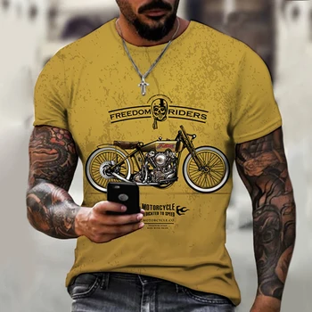 Stil Retro Motocicleta Punk Barbati tricou Casual cu Maneci Scurte Respirabil Imprimare 3D Harajuku Tee de sex Masculin Topuri Hip Hop Rece T-shirt