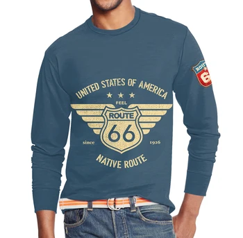 Streetwear Moda Retro American Route 66 Grafic Mâneci Lungi T-Shirt Pentru Bărbați 2022 Trendy Casual Versatil Topuri Pulover