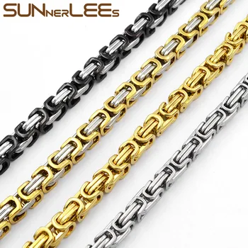 SUNNERLEES Moda Bijuterii Oțel Inoxidabil Colier 5mm~9mm Bizantin Link-ul Lanț de Argint de Culoare Placat cu Aur Barbati Femei SC09 2