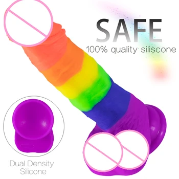 Super Realist Rainbow Silicon Vibrator Urias Analsex Penis Gode Ventuza Brunete Masturbari Sex Feminin Faloimitator Produse Dick