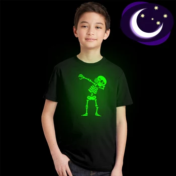 Tamponare Scheletul Craniului Copii Moda Strălucire În Întuneric Tricou Baieti Fete Maneci Scurte Noctilucent T-shirt Toddler Luminos Teuri Topuri 10
