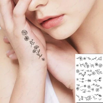 Tatuaj Temporar Autocolante Flori Negre Geometrie Totem Desene Animate Model De Tatuaje False Rezistent La Apă Tatuaje Deget De Dimensiuni Mici Femei 8