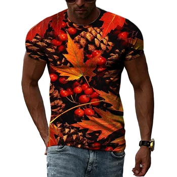 Toamna Frunze de Arțar Munți Și Râuri 3D de Înaltă Definiție de Imprimare Bărbați Femei de Moda Romantic Scurtă Gât Rotund cu Mâneci T-Shirt