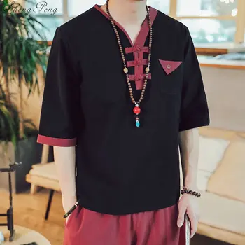 Tradițională chineză de îmbrăcăminte pentru bărbați Chinez mandarin guler camasa bluza wushu kung fu tinuta China tricou topuri Q691