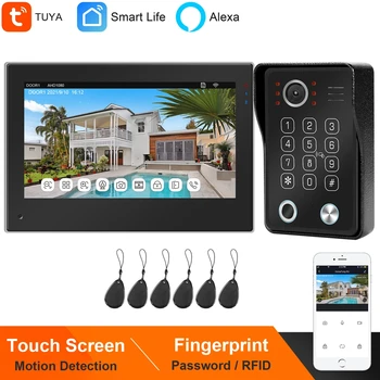 TUYA Inteligent WIFI Intecom Funcționează Sistemul Alexa Acasă Usa Phone 7 Inch Touch Screen Video Soneria Tastatura Amprenta RFID Parola 5