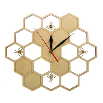 Tăiere Cu Laser De Epocă Din Lemn Ceas De Miere De Albine Pe Fagure De Miere Hexagon Natura Tăcut Ceas De Perete Ceas Geometrice Bucatarie Art Decor Cadou 12