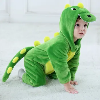 Umorden Pui De Dinozaur Kigurumi Verde Desene Animate De Animale Costum Copil Copil Copil Body, Salopeta Scutec Flanel Confortabil 1