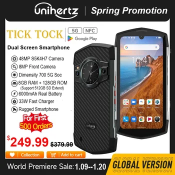 Unihertz Tic-tac-ul, rezistent la apă, Smartphone 5G Telefonul Mobil Android 11 48MP Dimensity 700 de 8GB, 128GB NFC 6000mAh telefon Mobil 5