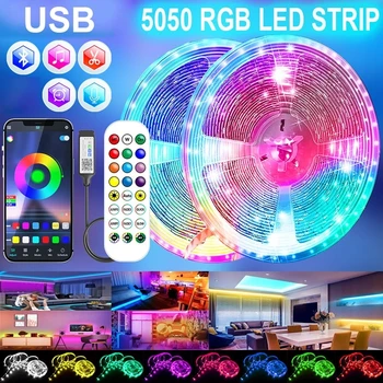 USB Led Strip Lumină 5050 RGB LED 5V Bluetooth Flexibil Panglică Bandă Diodă APLICAȚIE Telefon, TV Control de Iluminare Cameră Decor