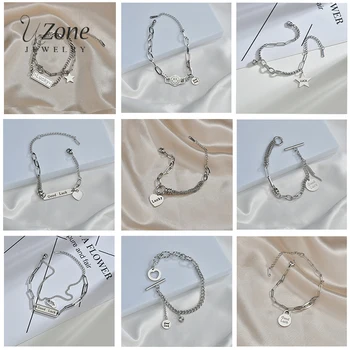 UZone Romantic Dragoste Inima Lucky Star Pendant Brățară Din Oțel Inoxidabil Reglabil Bratari De Lanț Pentru Femei Prietena Cadou