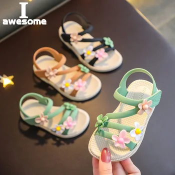Vara Fetite Sandale 2022 Noi Flori Simple Roz Drăguț Verde Copii Sandale Copilul Copilul Moale Casual Fată Școală Pantofi 12