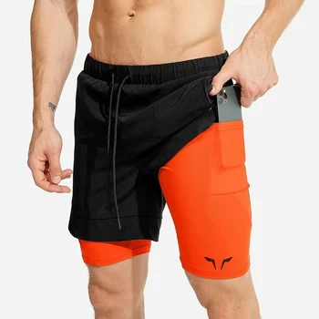 Vară nouă bărbați pantaloni scurți de sport 2 in 1 pentru siguranța buzunar sexy, pantaloni scurți bărbați dublu strat respirabil de formare de fitness pantaloni 6