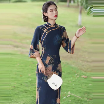Vechi Shanghai Cheongsam Femei Toamna Anului 2022 Nou Chinezesc Stil Vintage Elegant Îmbunătățit De Sex Feminin Qipao Rochie Cu Maneci Lungi Hanfu Elegant 12