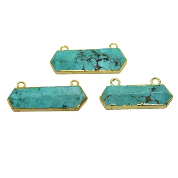Verde Turcoaz pietre Naturale, bijuterii femei ramă de aur pandantiv conector pentru colier albastru Howlite Hexagonale Gem 2 bucla