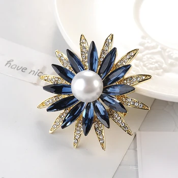 Versiunea coreeană Noua Perla Mare de Flori Broșă de Cristal Doamnelor Moda Broșă Pin Buchet de flori Stras Broșă Pin și Eșarfă Clip