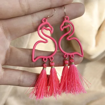 VG 6 YM 2022 Nou Flamingo Roz Gol Cercei Handmade cu Franjuri Exagerat de Personalitate Creatoare Lung pentru Femei Ciucure Cercel 11