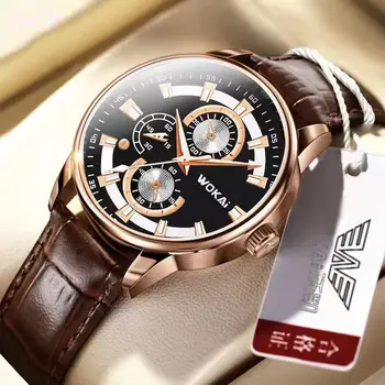 WOKAI de înaltă calitate pentru bărbați casual, curea cuarț ceas pentru Bărbați veioza impermeabil de afaceri impermeabil moda ceas retro studenți 2