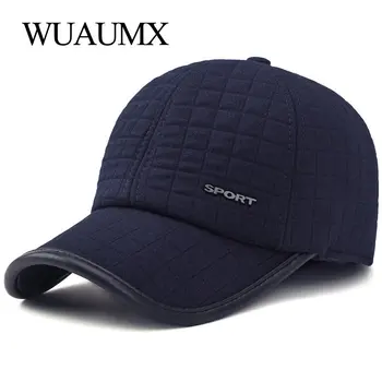 Wuaumx FIERBINTE de Iarnă Șapcă de Baseball Pentru Bărbați Cu Earflaps groase de Bumbac mai Gros Snapback Cap Oamenii Tatălui Pălării de Protecție pentru Urechi Casquette 9