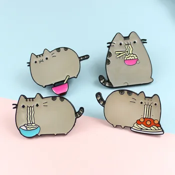 XM-funny Creator de desene animate drăguț lacom pisică mare de grăsime brosa manca taitei amuzant postura picură brosa accesorii 9