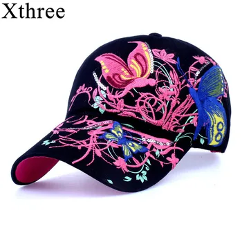 xthree de Înaltă calitate șapcă de baseball capac Fluturi și flori broderie capace de bumbac Casual pălării snapback cap de moda pentru femei 5