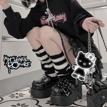 Y2k Lolita Goth Picior Cu Dungi Încălzit De Femeile Japoneze Gotic Șosete Lungi Ghetre Genunchi Iarna Tricotate Mansete Glezna Mai Cald 13