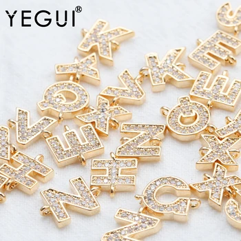 YEGUI M801,accesorii bijuterii,placat cu aur de 18k,cu 0,3 microni,diy zircon pandantive,litera a alfabetului,diy cercei,10buc/lot 8