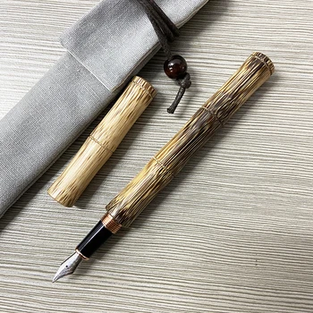 YLJ Erou Lemn Stilou Naturale de Bambus, Iridiu Fin 0,5 mm Frumoase Stilou cu Cerneală, cu Pix Punga pentru Cadou de Birou Business School 10