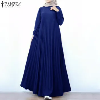 ZANZEA Elegante Toamna Sundress Femeile Musulmane Abaya Dubai Maneca Lunga Rochie Maxi Moda Solid Cutat Halat Femme Islam Îmbrăcăminte 6