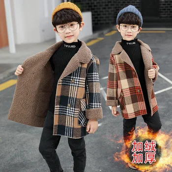 Îmbrăcăminte pentru copii baieti geaca de toamna iarna haină de lână mijlocul copiilor mici carouri haina plus catifea îmbrăcăminte de iarnă 15