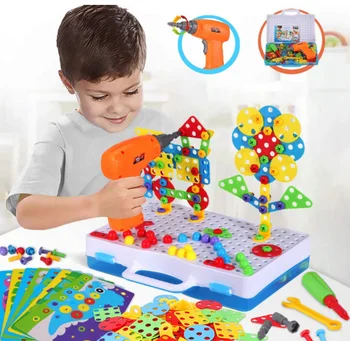 Șurub de foraj 3D de Creatie Mozaic Puzzle Jucării Pentru Copii Cărămizi de Construcție Jucarii Copii DIY Burghiu Electric Set de Cadouri de Craciun 10